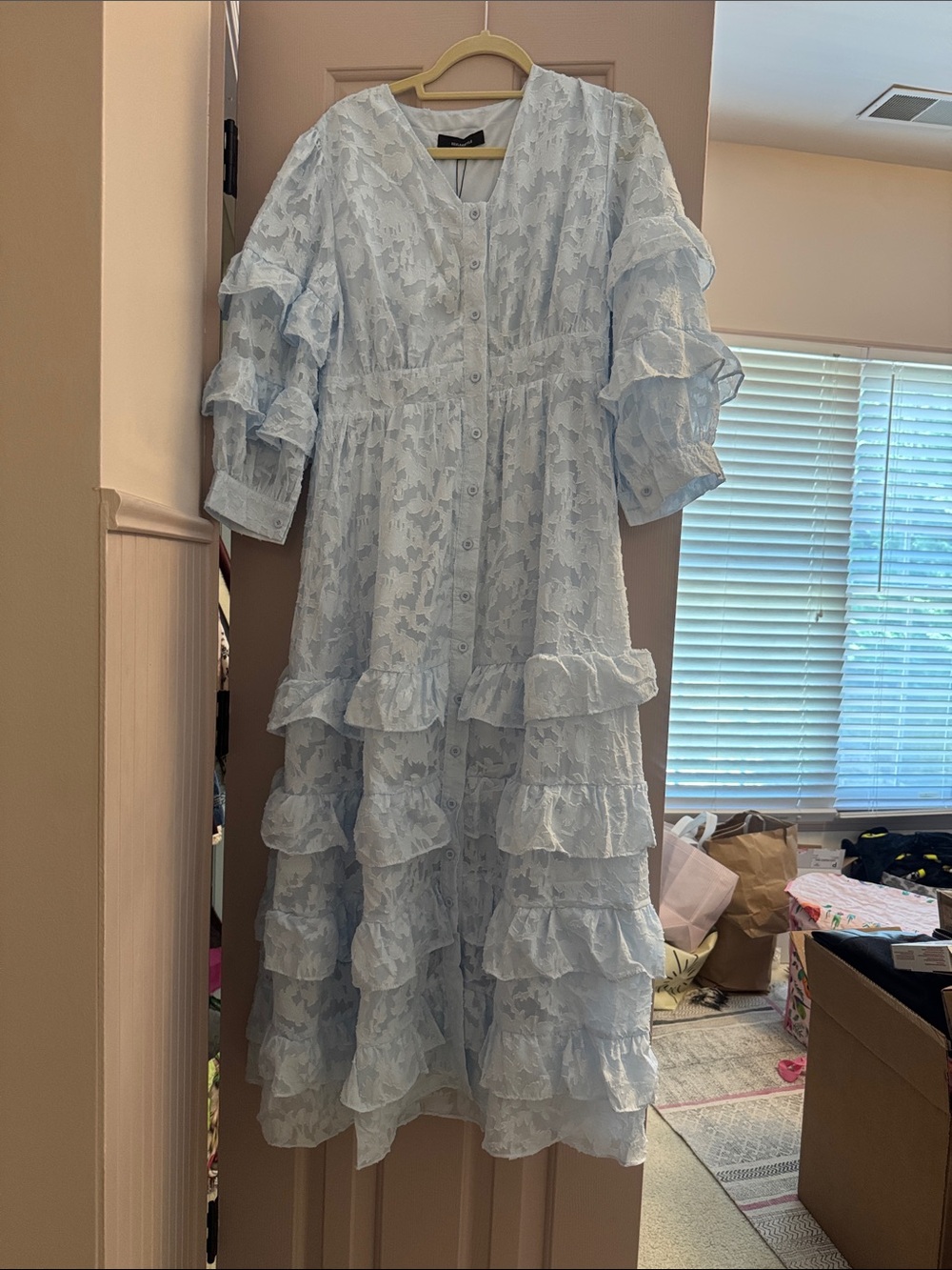 Beulah nwt Pale Blue Tiered Ruffle Maxi Dress